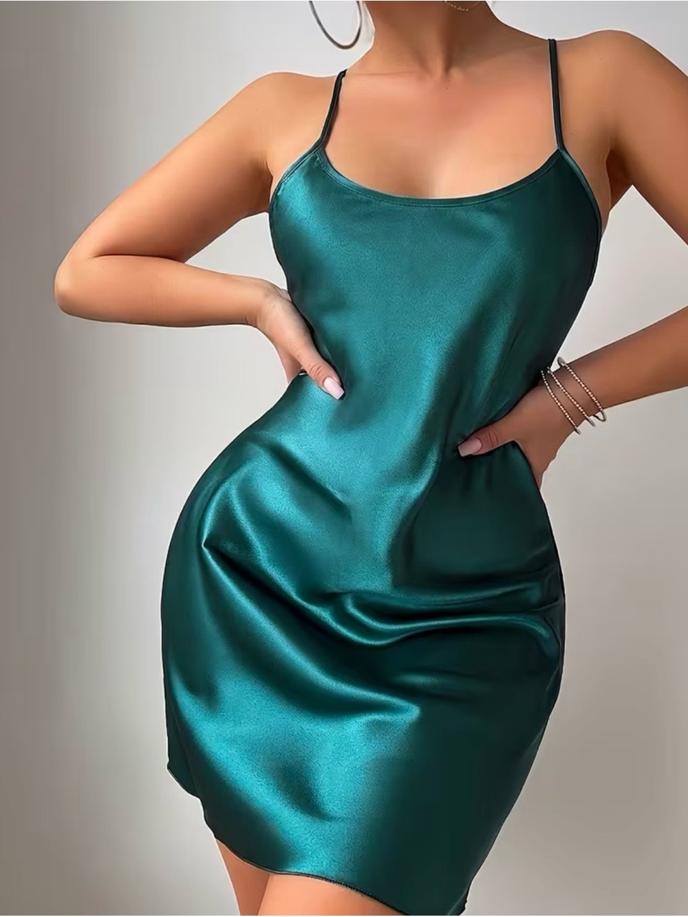 NWT Sexy Emerald Green Satin Lingerie Sleepwear Mini Dress XL